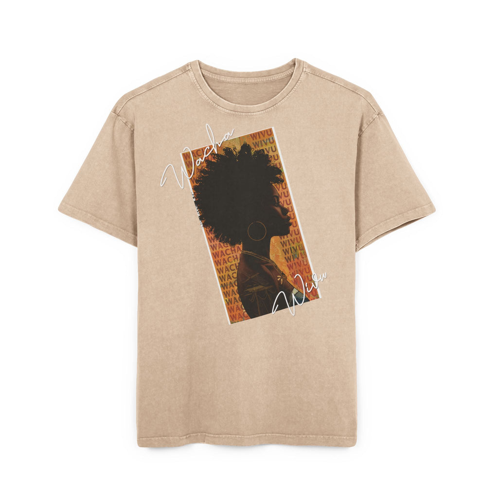Afro Silhouette Acid Wash Tee — Vintage 'Woke' Graphic Oversized Shirt