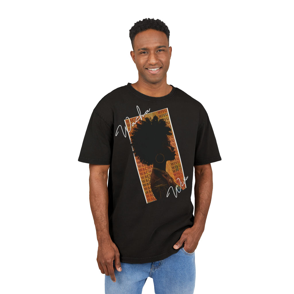 Afro Silhouette Acid Wash Tee — Vintage 'Woke' Graphic Oversized Shirt