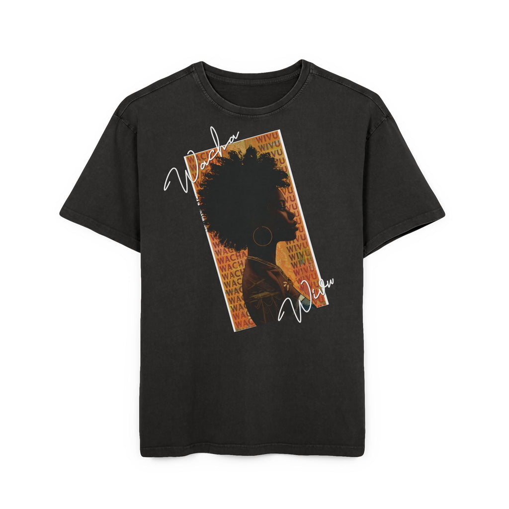 Afro Silhouette Acid Wash Tee — Vintage 'Woke' Graphic Oversized Shirt