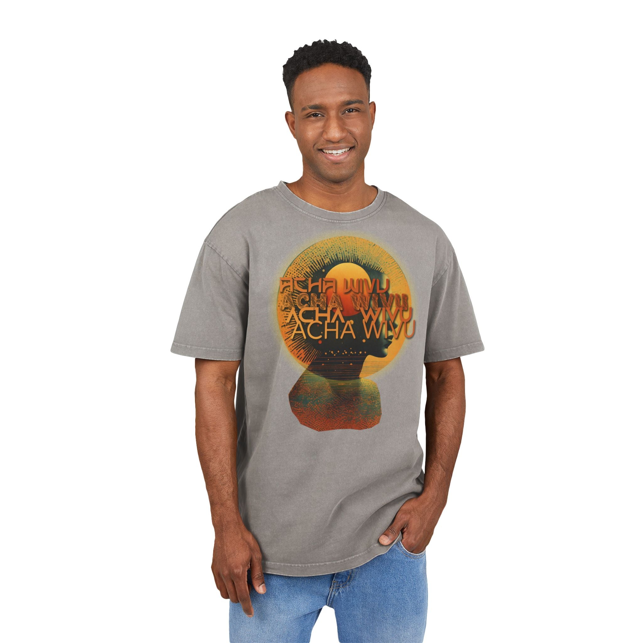 Retro Psychedelic Skull Tee — "Acha Wivu" Graphic Acid-Wash Shirt