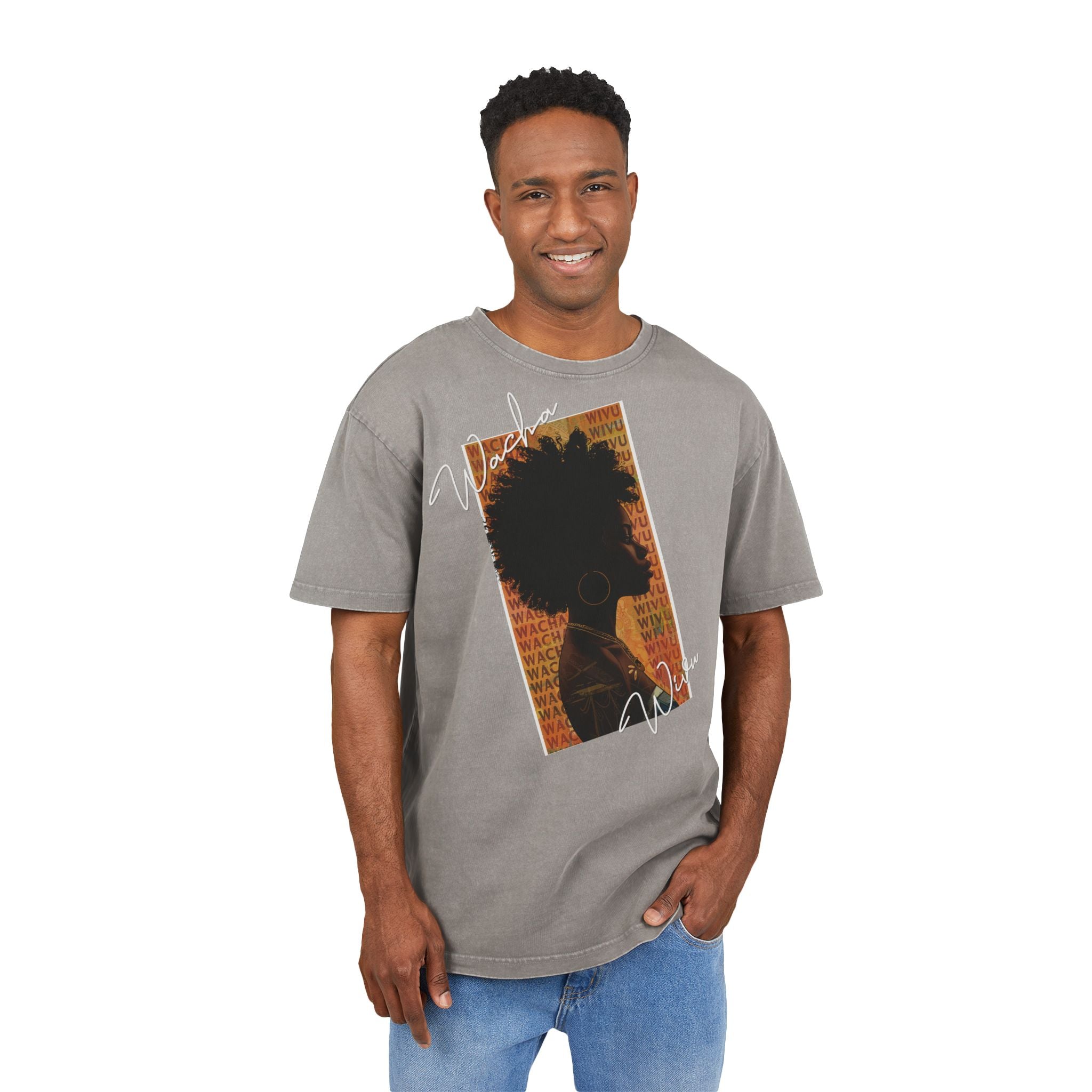 Afro Silhouette Acid Wash Tee — Vintage 'Woke' Graphic Oversized Shirt