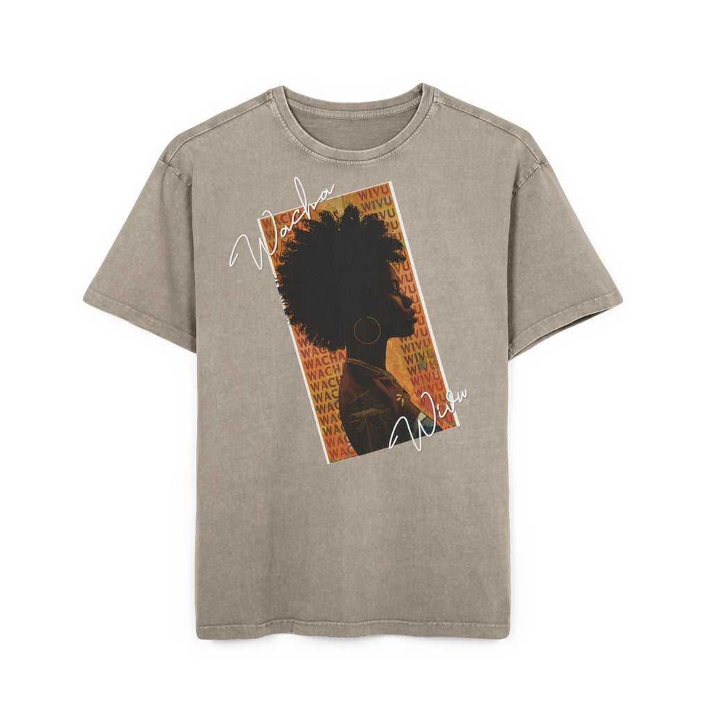 Afro Silhouette Acid Wash Tee — Vintage 'Woke' Graphic Oversized Shirt