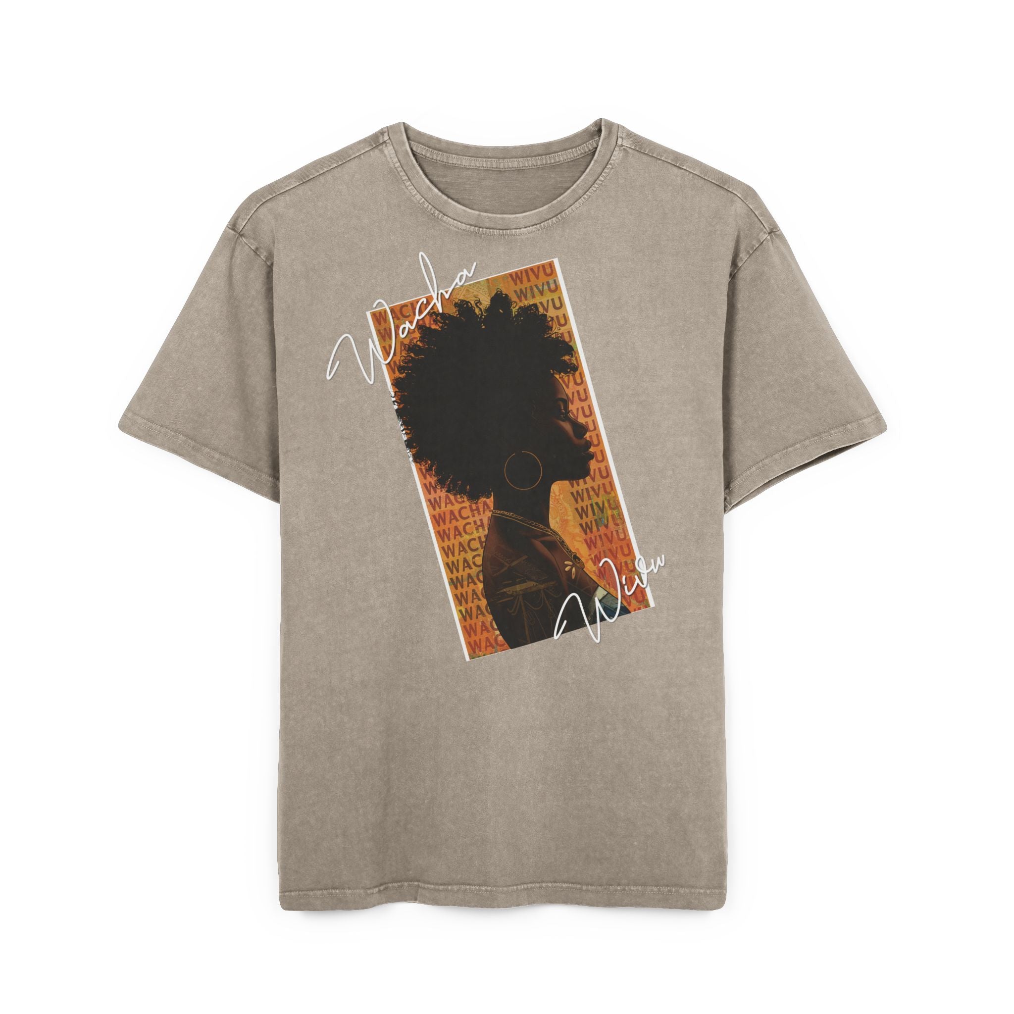 Afro Silhouette Acid Wash Tee — Vintage 'Woke' Graphic Oversized Shirt