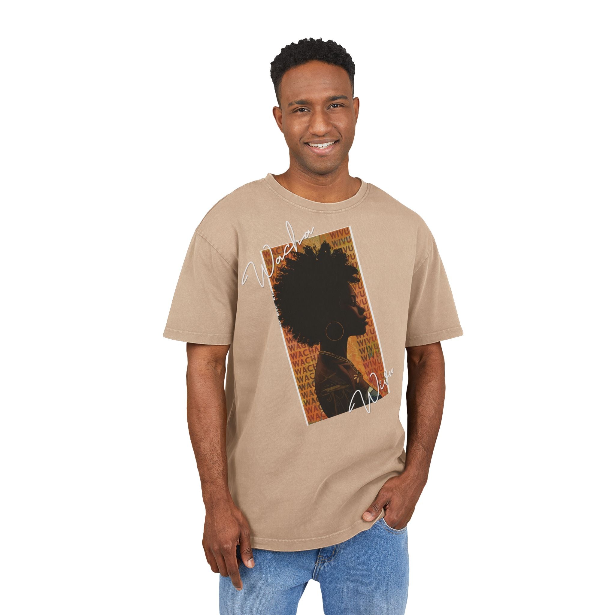 Afro Silhouette Acid Wash Tee — Vintage 'Woke' Graphic Oversized Shirt